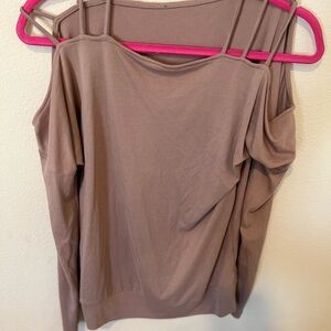 Buckle Tan Asymmetrical Cut Out Blouse